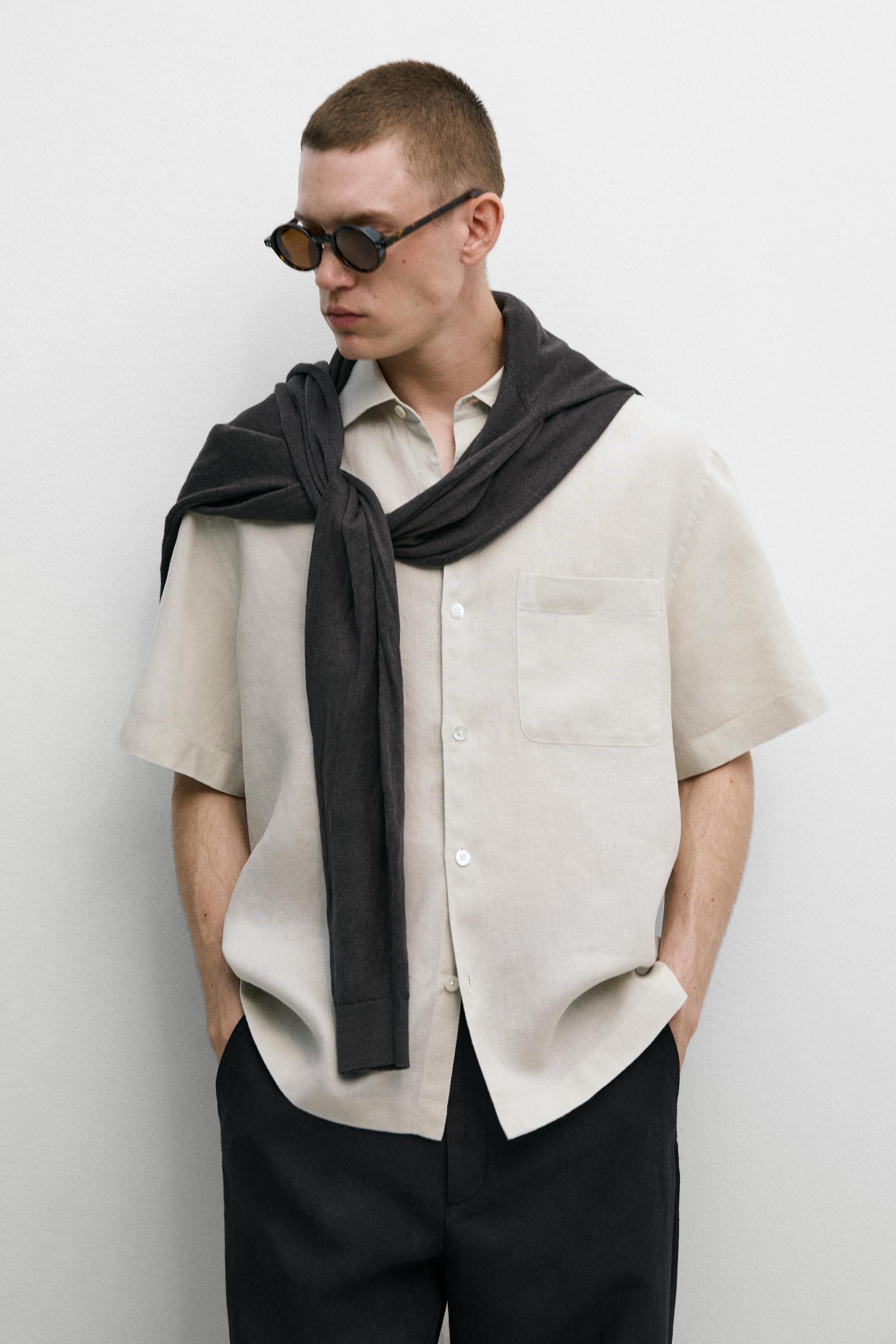 100% linen regular fit short sleeve shirt